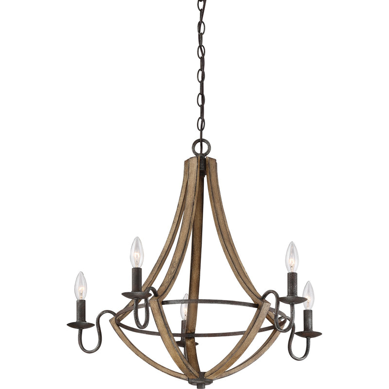 Quoizel Shire 26in 5-Light Chandelier | Rustic Black Steel Faux Wood Frame | Dining Room & Foyer | 26.5 x 26.5 x 25 in | Model SHR5005RK