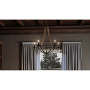 Quoizel Shire 26in 5-Light Chandelier | Rustic Black Steel Faux Wood Frame | Dining Room & Foyer | 26.5 x 26.5 x 25 in | Model SHR5005RK