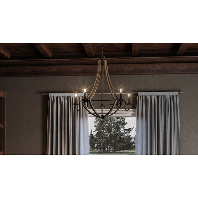 Quoizel Shire 26in 5-Light Chandelier | Rustic Black Steel Faux Wood Frame | Dining Room & Foyer | 26.5 x 26.5 x 25 in | Model SHR5005RK