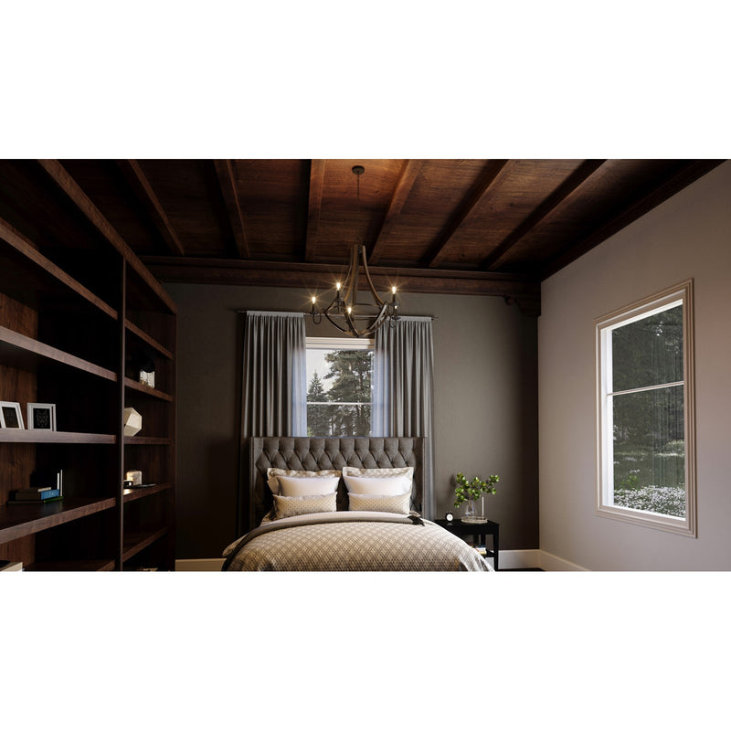 Quoizel Shire 26in 5-Light Chandelier | Rustic Black Steel Faux Wood Frame | Dining Room & Foyer | 26.5 x 26.5 x 25 in | Model SHR5005RK