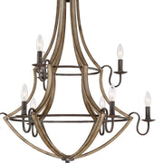 Quoizel Shire 32in 9-Light Chandelier | Rustic Black Steel and Faux Wood Frame | Dining Room & Foyer | 32.5 x 32.5 x 34.75 in | Model SHR5009RK