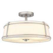 Quoizel Sloane 16in 3-Light Semi-Flush Mount | Brushed Nickel Steel and White Fabric Shade | Bedroom & Hallway | 16 x 16 x 9.25 in | Model SLN1716BN