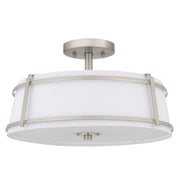 Quoizel Sloane 16in 3-Light Semi-Flush Mount | Brushed Nickel Steel and White Fabric Shade | Bedroom & Hallway | 16 x 16 x 9.25 in | Model SLN1716BN