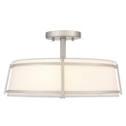 Quoizel Sloane 16in 3-Light Semi-Flush Mount | Brushed Nickel Steel and White Fabric Shade | Bedroom & Hallway | 16 x 16 x 9.25 in | Model SLN1716BN