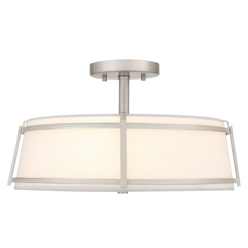 Quoizel Sloane 16in 3-Light Semi-Flush Mount | Brushed Nickel Steel and White Fabric Shade | Bedroom & Hallway | 16 x 16 x 9.25 in | Model SLN1716BN