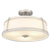 Quoizel Sloane 16in 3-Light Semi-Flush Mount | Brushed Nickel Steel and White Fabric Shade | Bedroom & Hallway | 16 x 16 x 9.25 in | Model SLN1716BN