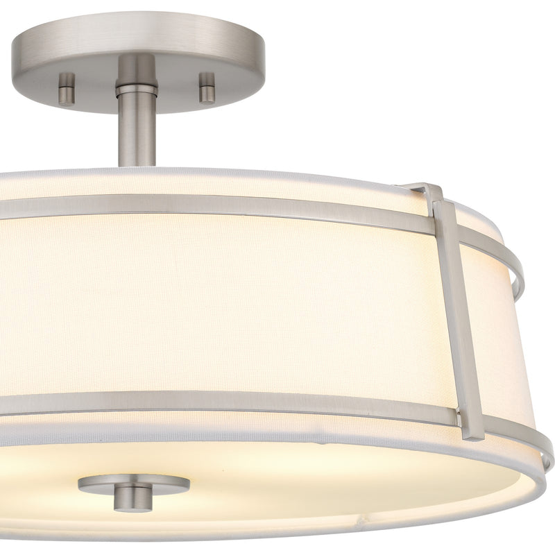 Quoizel Sloane 16in 3-Light Semi-Flush Mount | Brushed Nickel Steel and White Fabric Shade | Bedroom & Hallway | 16 x 16 x 9.25 in | Model SLN1716BN