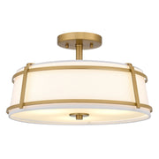 Quoizel Sloane 16in 3-Light Semi-Flush Mount | Brushed Gold Steel and White Fabric Shade | Bedroom & Hallway | 16 x 16 x 9.25 in | Model SLN1716BRG
