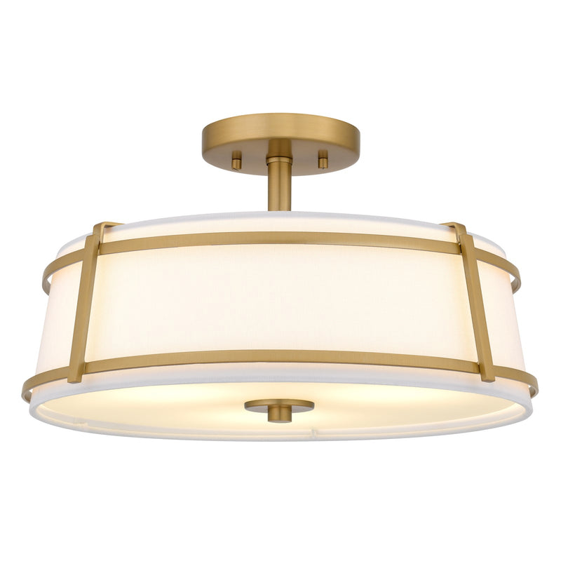 Quoizel Sloane 16in 3-Light Semi-Flush Mount | Brushed Gold Steel and White Fabric Shade | Bedroom & Hallway | 16 x 16 x 9.25 in | Model SLN1716BRG