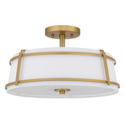 Quoizel Sloane 16in 3-Light Semi-Flush Mount | Brushed Gold Steel and White Fabric Shade | Bedroom & Hallway | 16 x 16 x 9.25 in | Model SLN1716BRG