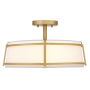 Quoizel Sloane 16in 3-Light Semi-Flush Mount | Brushed Gold Steel and White Fabric Shade | Bedroom & Hallway | 16 x 16 x 9.25 in | Model SLN1716BRG