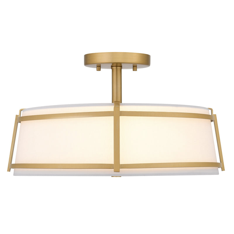 Quoizel Sloane 16in 3-Light Semi-Flush Mount | Brushed Gold Steel and White Fabric Shade | Bedroom & Hallway | 16 x 16 x 9.25 in | Model SLN1716BRG