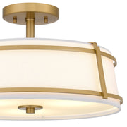 Quoizel Sloane 16in 3-Light Semi-Flush Mount | Brushed Gold Steel and White Fabric Shade | Bedroom & Hallway | 16 x 16 x 9.25 in | Model SLN1716BRG