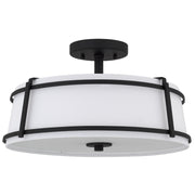 Quoizel Sloane 16in 3-Light Semi-Flush Mount | Matte Black Steel and White Fabric Shade | Bedroom & Hallway | 16 x 16 x 9.25 in | Model SLN1716MBK