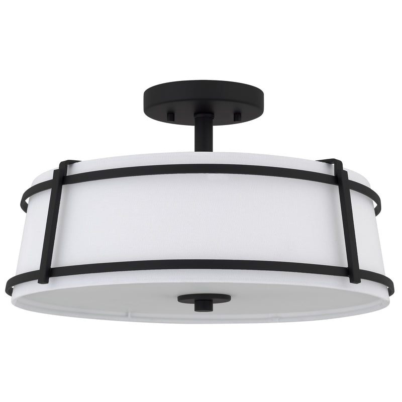 Quoizel Sloane 16in 3-Light Semi-Flush Mount | Matte Black Steel and White Fabric Shade | Bedroom & Hallway | 16 x 16 x 9.25 in | Model SLN1716MBK