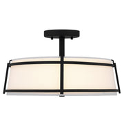 Quoizel Sloane 16in 3-Light Semi-Flush Mount | Matte Black Steel and White Fabric Shade | Bedroom & Hallway | 16 x 16 x 9.25 in | Model SLN1716MBK