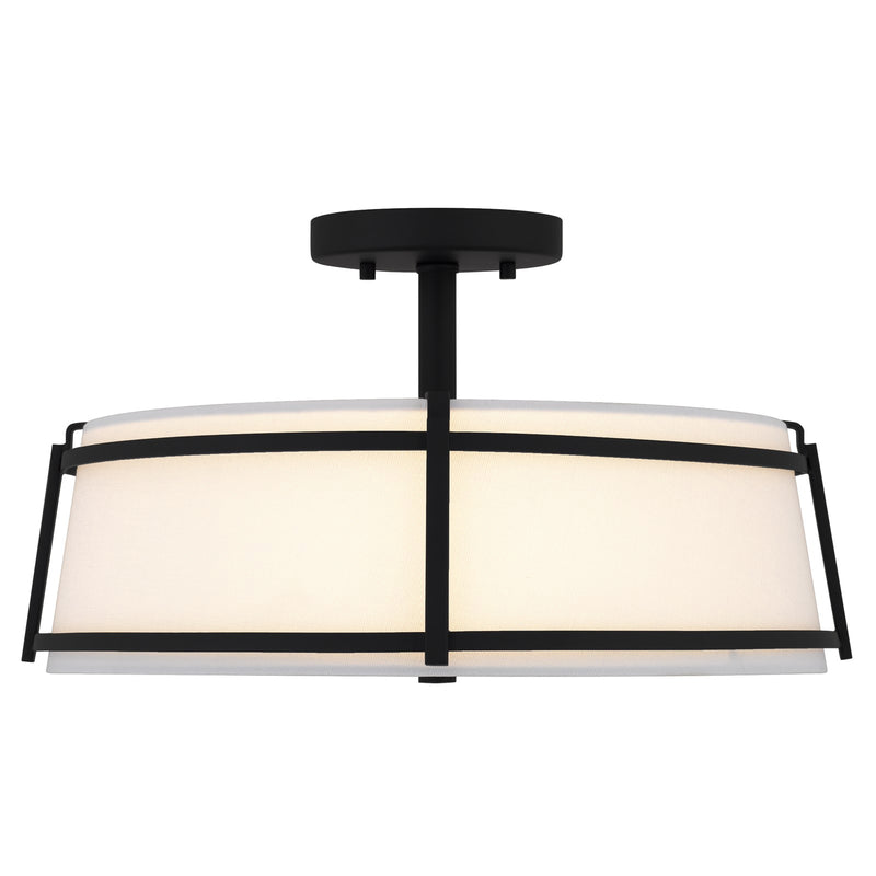 Quoizel Sloane 16in 3-Light Semi-Flush Mount | Matte Black Steel and White Fabric Shade | Bedroom & Hallway | 16 x 16 x 9.25 in | Model SLN1716MBK