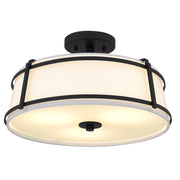 Quoizel Sloane 16in 3-Light Semi-Flush Mount | Matte Black Steel and White Fabric Shade | Bedroom & Hallway | 16 x 16 x 9.25 in | Model SLN1716MBK