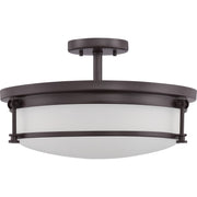 Quoizel Sailor 16in 4-Light Semi-Flush Mount | Nautical Western Bronze and White Etched Glass | Bedroom & Hallway | 16 x 16 x 9.5 in | Model SLR1716WT