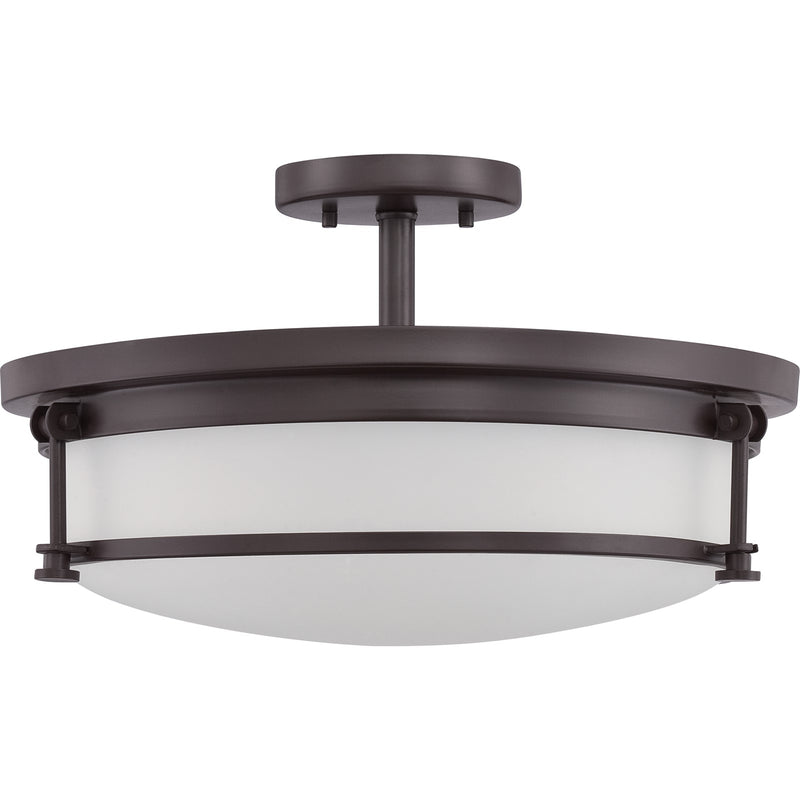 Quoizel Sailor 16in 4-Light Semi-Flush Mount | Nautical Western Bronze and White Etched Glass | Bedroom & Hallway | 16 x 16 x 9.5 in | Model SLR1716WT