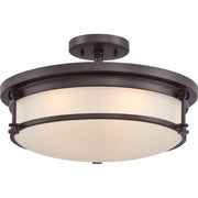 Quoizel Sailor 16in 4-Light Semi-Flush Mount | Nautical Western Bronze and White Etched Glass | Bedroom & Hallway | 16 x 16 x 9.5 in | Model SLR1716WT