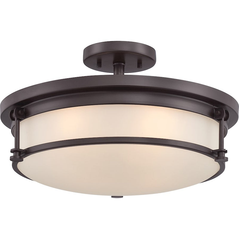 Quoizel Sailor 16in 4-Light Semi-Flush Mount | Nautical Western Bronze and White Etched Glass | Bedroom & Hallway | 16 x 16 x 9.5 in | Model SLR1716WT