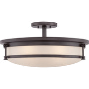 Quoizel Sailor 20in 5-Light Semi-Flush Mount | Nautical Western Bronze and White Etched Glass | Bedroom & Foyer | 20 x 20 x 9.5 in | Model SLR1720WT