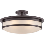 Quoizel Sailor 20in 5-Light Semi-Flush Mount | Nautical Western Bronze and White Etched Glass | Bedroom & Foyer | 20 x 20 x 9.5 in | Model SLR1720WT