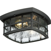 Quoizel Stonington 12in 2-Light Outdoor Lantern | Coastal Mystic Black and Clear Water Glass | Porch & Patio | 12 x 12 x 5.75 in | Model SNN1612K