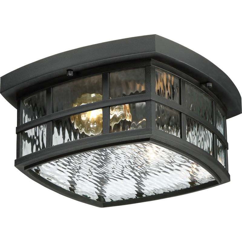 Quoizel Stonington 12in 2-Light Outdoor Lantern | Coastal Mystic Black and Clear Water Glass | Porch & Patio | 12 x 12 x 5.75 in | Model SNN1612K