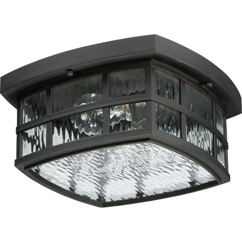 Quoizel Stonington 12in 2-Light Outdoor Lantern | Coastal Mystic Black and Clear Water Glass | Porch & Patio | 12 x 12 x 5.75 in | Model SNN1612K
