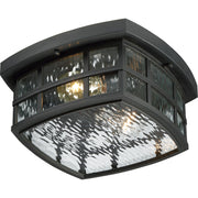 Quoizel Stonington 12in 2-Light Outdoor Lantern | Coastal Mystic Black and Clear Water Glass | Porch & Patio | 12 x 12 x 5.75 in | Model SNN1612K