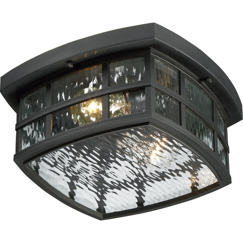 Quoizel Stonington 12in 2-Light Outdoor Lantern | Coastal Mystic Black and Clear Water Glass | Porch & Patio | 12 x 12 x 5.75 in | Model SNN1612K