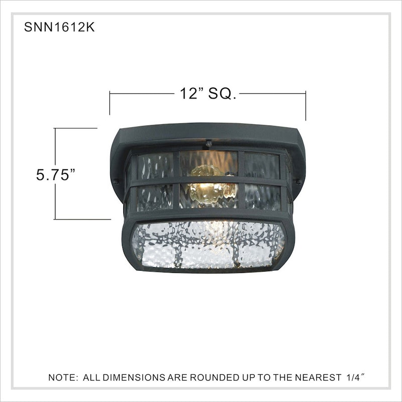 Quoizel Stonington 12in 2-Light Outdoor Lantern | Coastal Mystic Black and Clear Water Glass | Porch & Patio | 12 x 12 x 5.75 in | Model SNN1612K