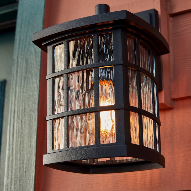 Quoizel Stonington 10in 1-Light Outdoor Wall Lantern | Traditional Mystic Black and Clear Water Glass | Entryway & Porch | Model SNN8406K
