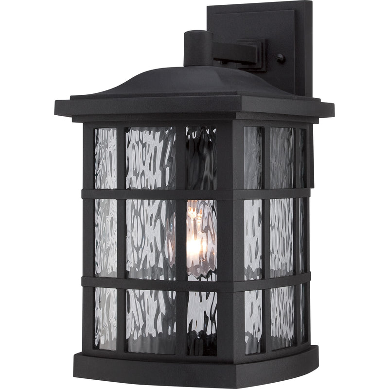 Quoizel Stonington 15in 1-Light Outdoor Wall Lantern | Traditional Mystic Black and Clear Water Glass | Porch & Patio | Model SNN8409K
