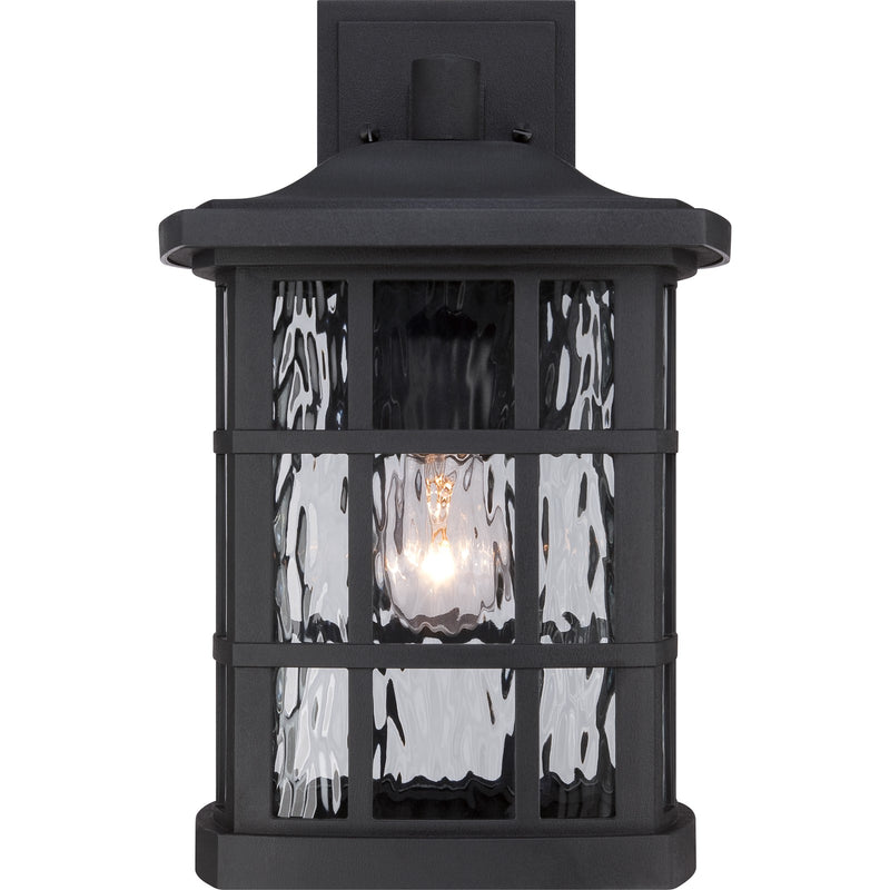 Quoizel Stonington 15in 1-Light Outdoor Wall Lantern | Traditional Mystic Black and Clear Water Glass | Porch & Patio | Model SNN8409K