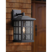 Quoizel Stonington 15in 1-Light Outdoor Wall Lantern | Traditional Mystic Black and Clear Water Glass | Porch & Patio | Model SNN8409K