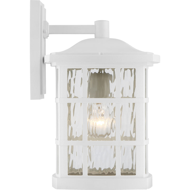 Quoizel Stonington 10.5in 1-Light Outdoor Wall Lantern | Traditional Matte White and Clear Water Glass | Front Porch & Entryway | Model SNN8409W