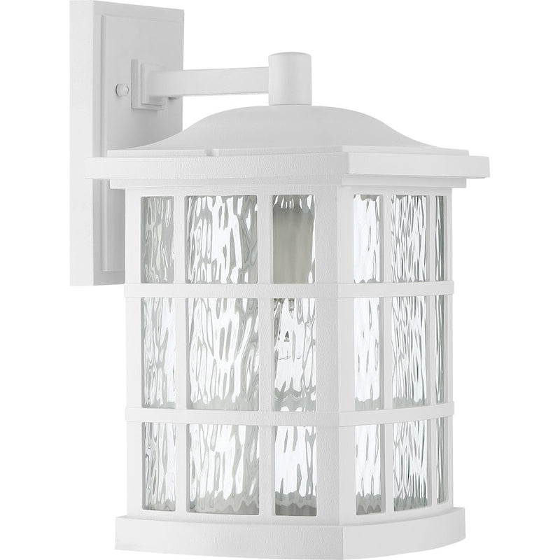 Quoizel Stonington 10.5in 1-Light Outdoor Wall Lantern | Traditional Matte White and Clear Water Glass | Front Porch & Entryway | Model SNN8409W