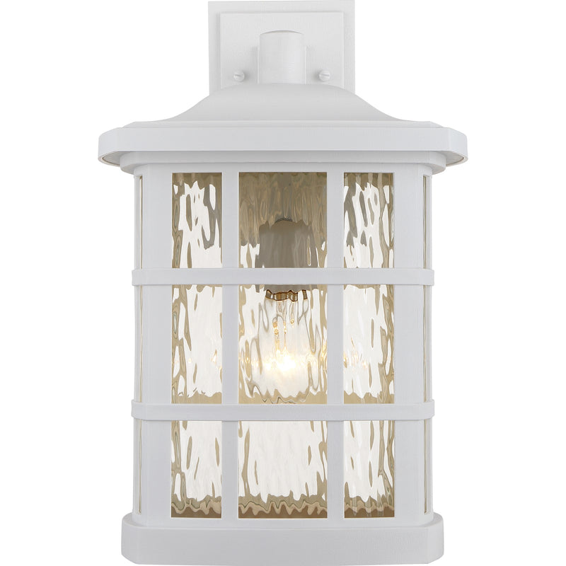 Quoizel Stonington 12in 1-Light Outdoor Wall Lantern | Traditional Matte White and Clear Water Glass | Front Porch & Entryway | Model SNN8411W