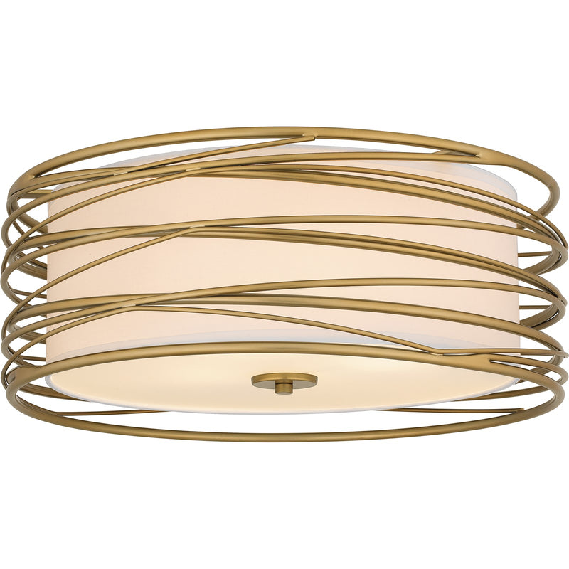Quoizel Spiral 20in 3-Light Semi-Flush Mount | Transitional Light Gold and Off White Fabric | Bedroom & Hallway | 20 x 20 x 10.25 in | Model SPL1720LG