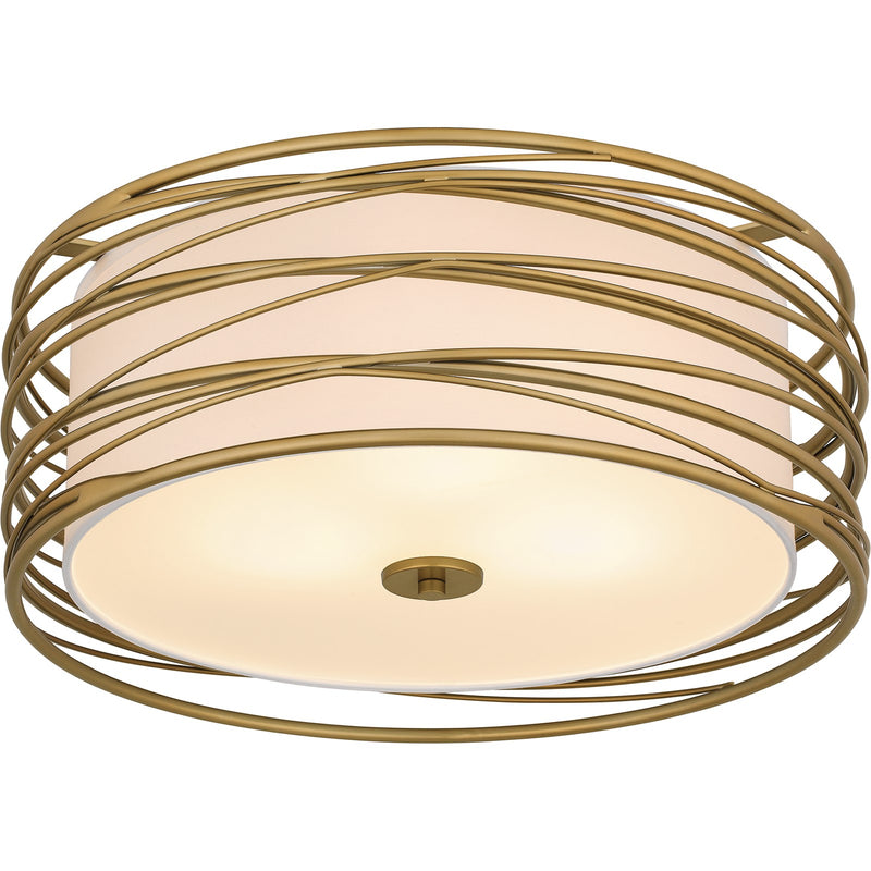 Quoizel Spiral 20in 3-Light Semi-Flush Mount | Transitional Light Gold and Off White Fabric | Bedroom & Hallway | 20 x 20 x 10.25 in | Model SPL1720LG