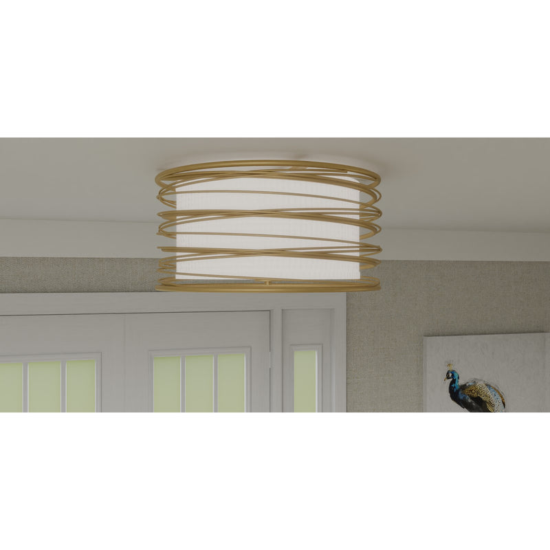 Quoizel Spiral 20in 3-Light Semi-Flush Mount | Transitional Light Gold and Off White Fabric | Bedroom & Hallway | 20 x 20 x 10.25 in | Model SPL1720LG