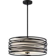 Quoizel Spiral 20in 3-Light Pendant | Transitional Mystic Black and Off White Fabric | Kitchen Island & Dining Room | Model SPL2820K