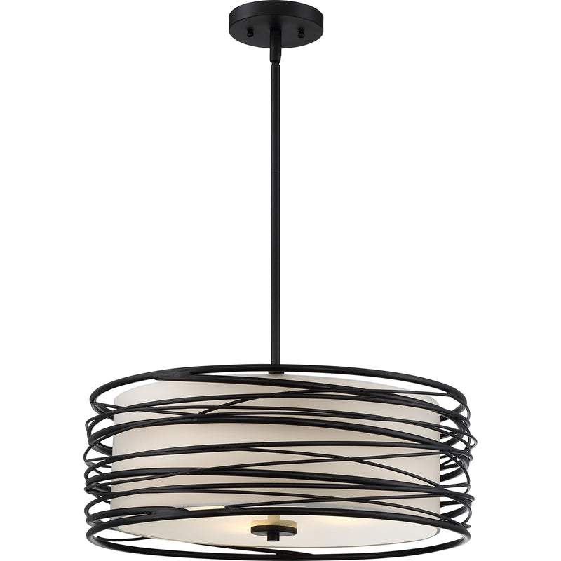 Quoizel Spiral 20in 3-Light Pendant | Transitional Mystic Black and Off White Fabric | Kitchen Island & Dining Room | Model SPL2820K