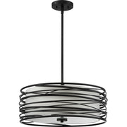 Quoizel Spiral 20in 3-Light Pendant | Transitional Mystic Black and Off White Fabric | Kitchen Island & Dining Room | Model SPL2820K