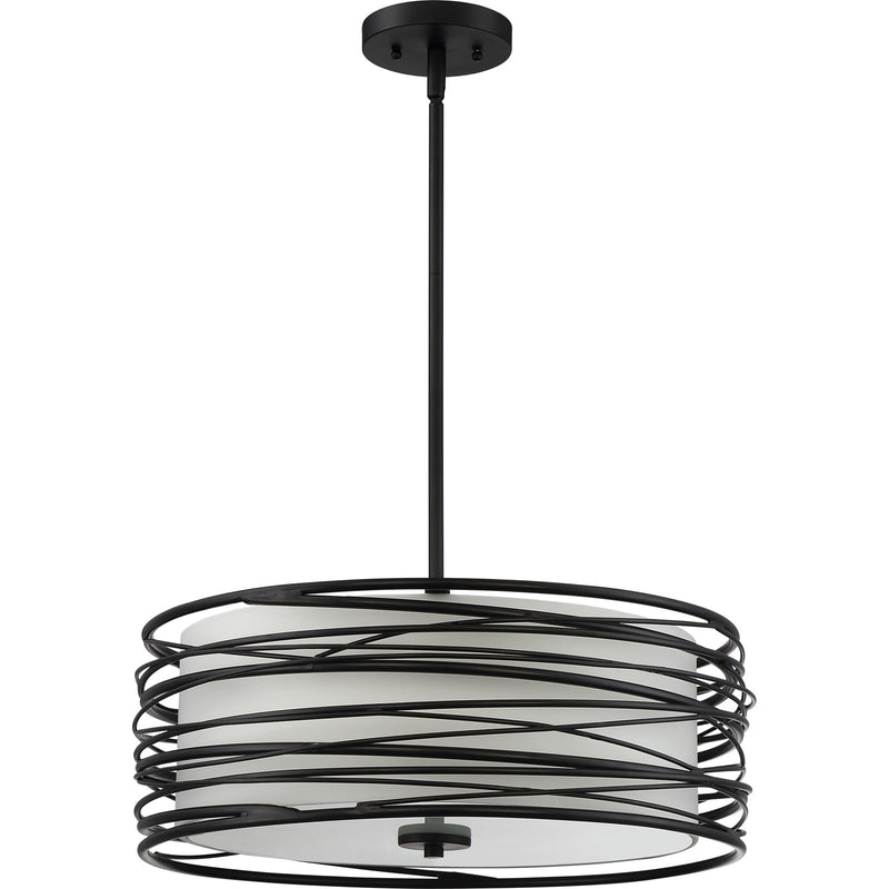 Quoizel Spiral 20in 3-Light Pendant | Transitional Mystic Black and Off White Fabric | Kitchen Island & Dining Room | Model SPL2820K