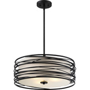 Quoizel Spiral 20in 3-Light Pendant | Transitional Mystic Black and Off White Fabric | Kitchen Island & Dining Room | Model SPL2820K