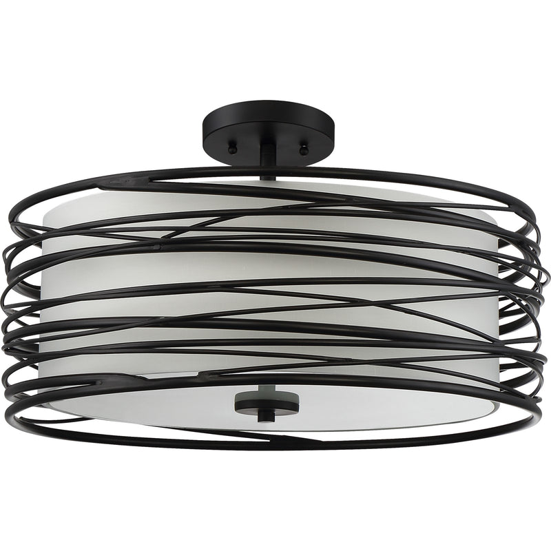 Quoizel Spiral 20in 3-Light Pendant | Transitional Mystic Black and Off White Fabric | Kitchen Island & Dining Room | Model SPL2820K